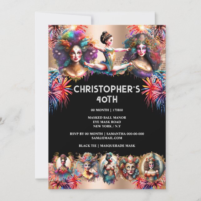 Festival party colourful show fireworks carnival  invitation (Front)