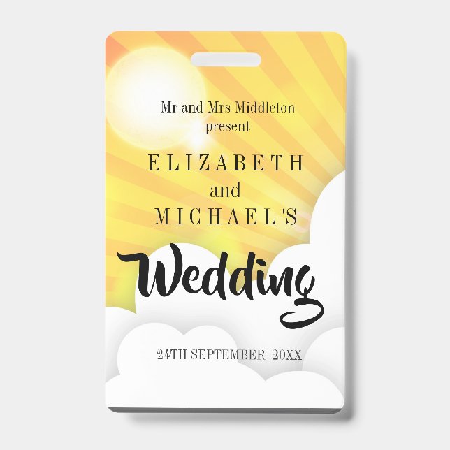 Festival Theme Fun Wedding Invitation ID Badge (Front)