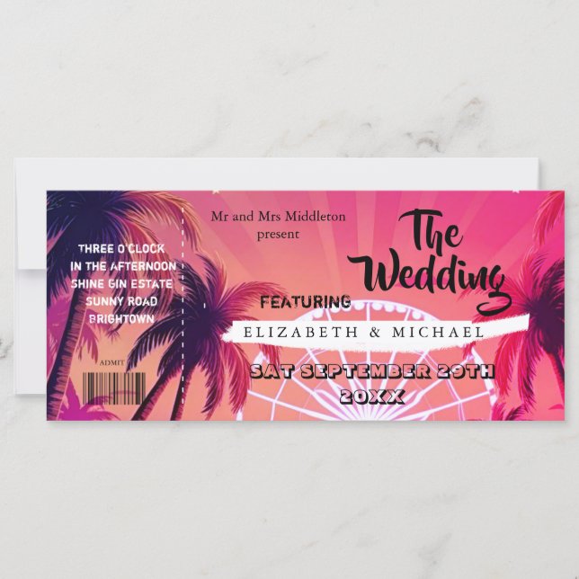  Festival Ticket Palm Pink Sunset Wedfest Wedding  (Front)