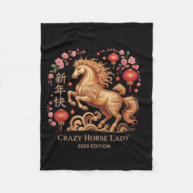 Festive 2026 New Year Crazy Horse Lady Fortune Cow Fleece Blanket (Front)