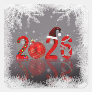 Festive 2026 Red Merry Christmas New Year Square Sticker