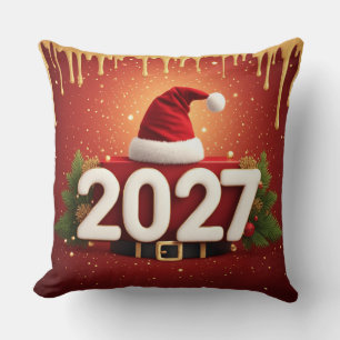 Festive 2027 New Year Design   Red Gold Christmas  Cushion