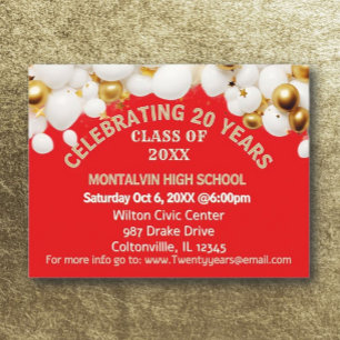 Festive 20th Class Reunion Invitation Post Card