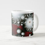 Festive 2 Winter Snowflakes Fine Fractal Art Large Coffee Mug<br><div class="desc">Beautiful modern abstract fractal art by Vicky Brago-Mitchell. Artistic unique original cute creative cool colourful elegant spiritual digital geometric nature pattern computer-generated fine art. Customise with your own monogram initials name or other text.  Fractal snowflakes for the winter holidays Christmas and Hanukkah,  white on a red and black background.</div>