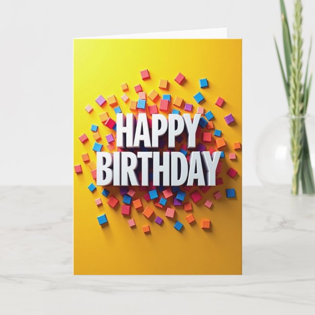 Festive 3D Blocks Birthday Card (Front)