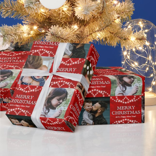 Festive 4 Photo Merry Christmas And Happy New Year Wrapping Paper (Holidays)