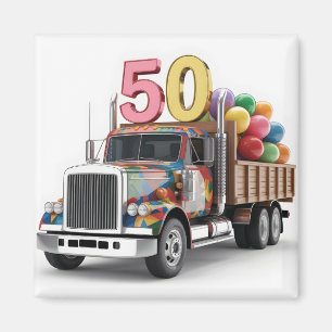 Festive 50th Birthday Truck with Balloons Magnet