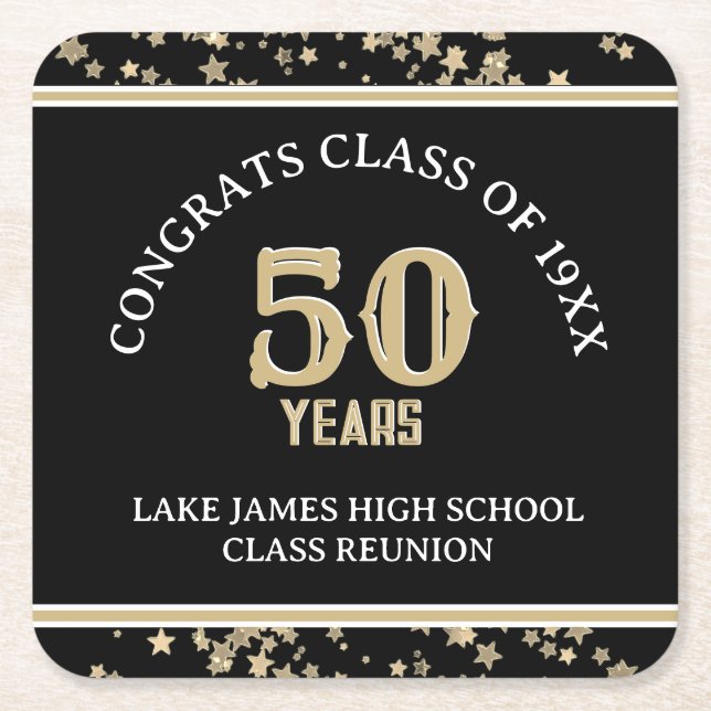 Festive 50th Class Reunion party  Square Paper Coaster (Front)