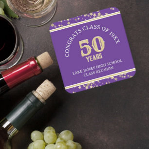 Festive 50th Class Reunion party  Square Paper Coaster