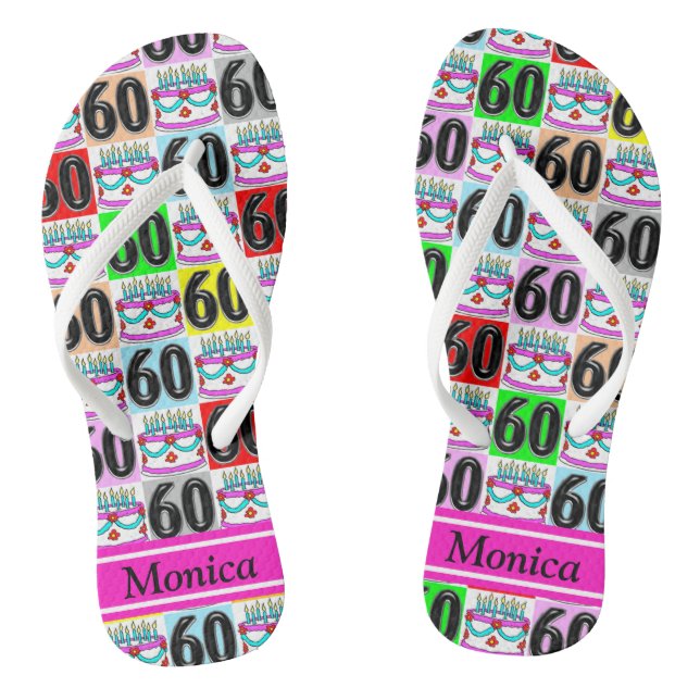 FESTIVE 60TH BIRTHDAY PERSONALIZED FLIP FLOPS (Footbed)
