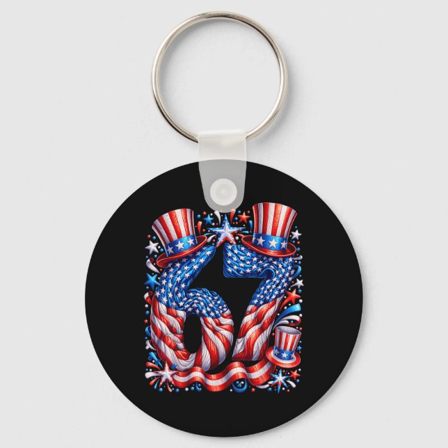 Festive 67 Meme Aamerican Flag Usa Key Ring (Front)