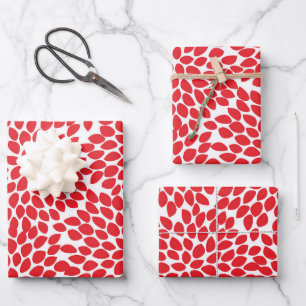 Festive Abstract Floral Pattern Red Christmas  Wrapping Paper Sheet