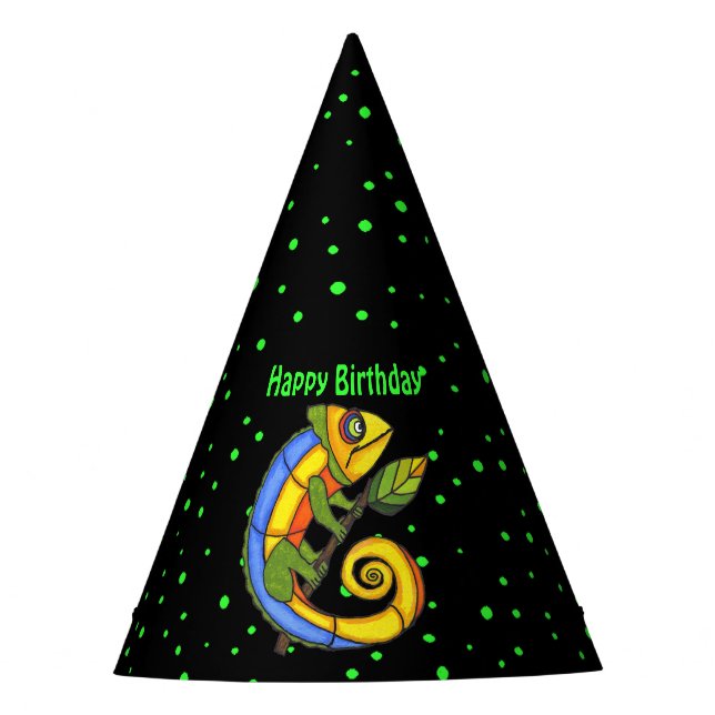 Festive Abstract Smiling Colourful birthday Lizard Party Hat (Front)