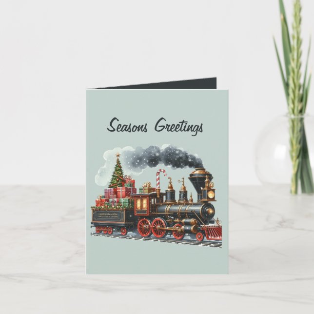 Festive add message Christmas train Holiday Card (Front)