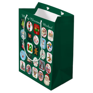 Festive Advent Calendar Green Medium Gift Bag