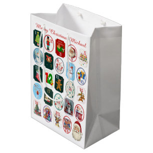 Festive Advent Calendar White Medium Gift Bag