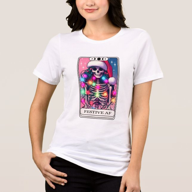 Festive AF Christmas Skeleton Tarot Tri-Blend Shirt (Front)