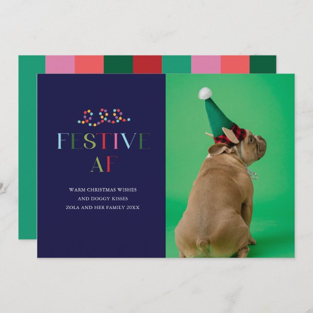 Festive AF Funny Pet Photo Holiday Card (Front/Back)
