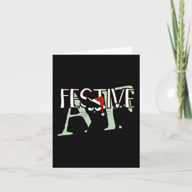 Festive Af Ironic Sarcastic Merry Christmas Cat Pr Card (Front)
