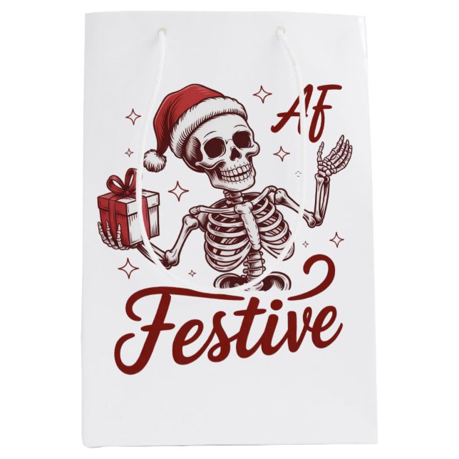Festive Af Skeleton Snarky Christmas Sarcastic  Medium Gift Bag (Front)