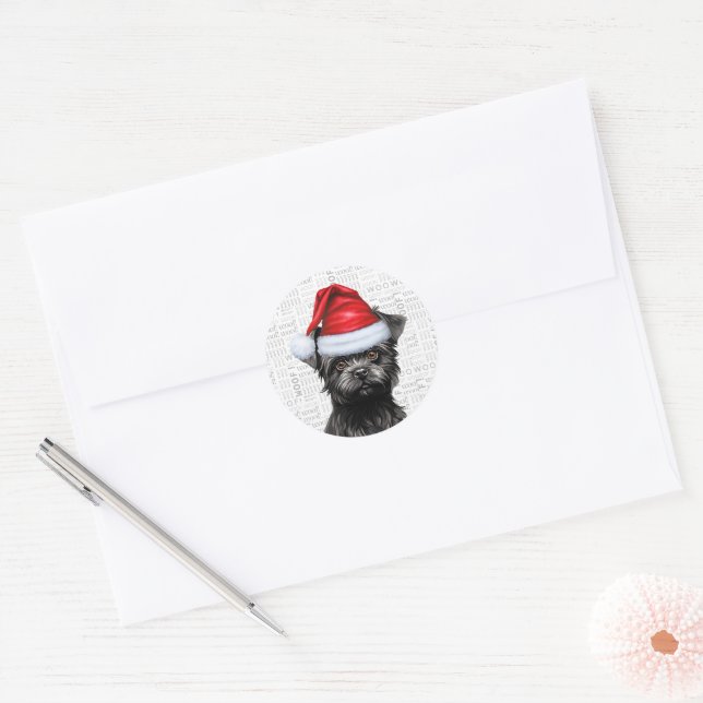 Festive Affenpinscher and Woof Word Art Christmas Classic Round Sticker (Envelope)