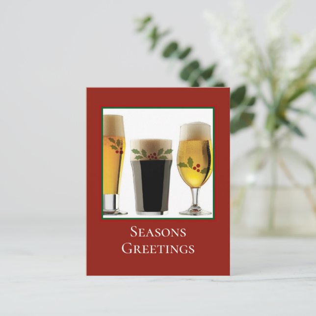 Festive Ale Glasses Customisable Holiday Postcard (Standing Front)