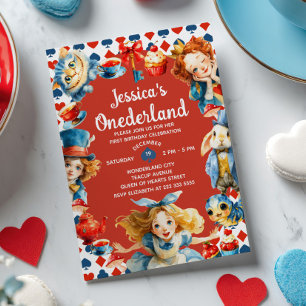 Festive Alice in ONEDERLAND 1st Birthday Tea Party Invitation