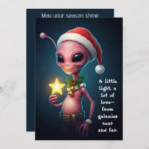 Festive Alien with Glowing Star – Cosmic Christmas Holiday Card