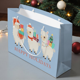 Festive Alpacas Carrying Gifts   Christmas Large Gift Bag