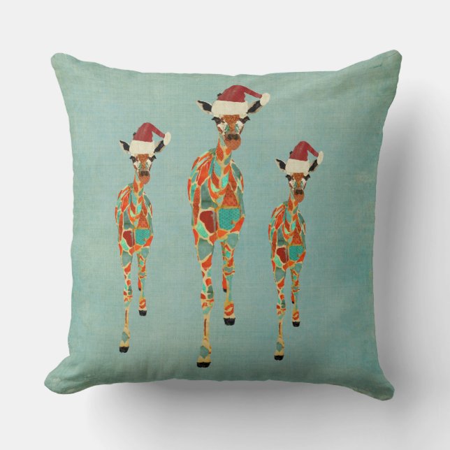 Festive Amber & Azure Giraffes   Pillow (Front)