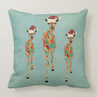 Festive Amber & Azure Giraffes Pillow