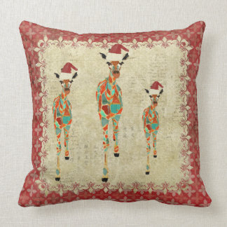 Festive Amber & Azure Giraffes Red Mojo Pillow