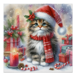 Festive and Adorable, Cozy Christmas Kitten Poster