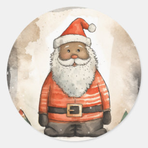 Festive and Cheerful Black Santa Classic Round Sticker