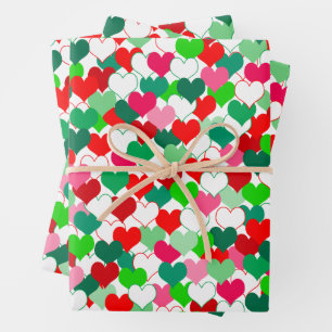 Festive and Colourful Christmas Hearts Wrapping Paper Sheet