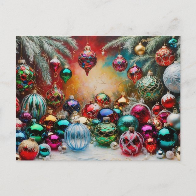 Festive and Colourful Christmas Ornaments Holiday Postcard (Front)