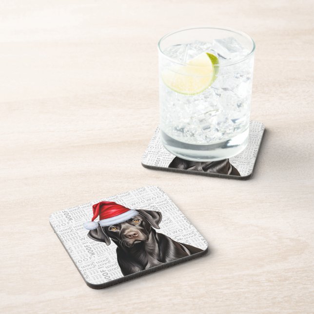Festive and Cute Black Lab Woof Christmas Coaster (Right Side)