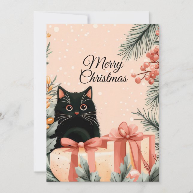 Festive and cute Cat Christmas Greeting Card (Front)