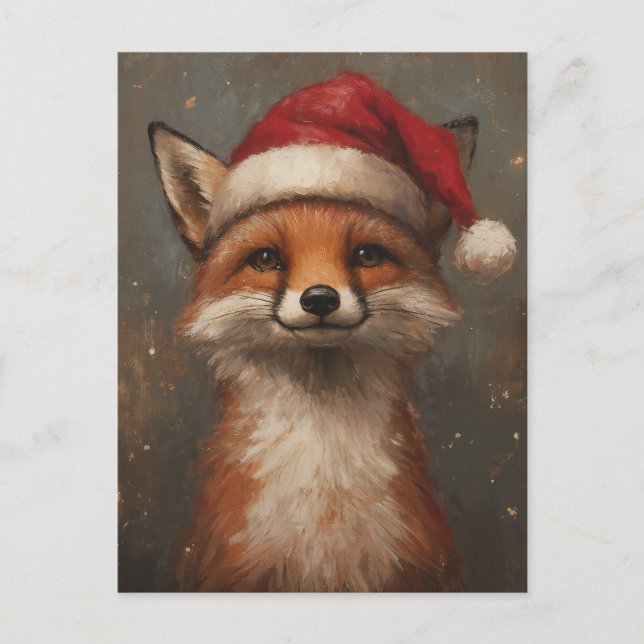 Festive and Cute Christmas Fox in Santa Hat Postcard (Front)