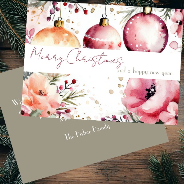 Festive and elegant Christmas Baubles and Flowers Card (Creator Uploaded)