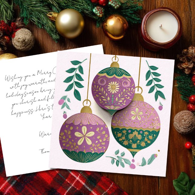 Festive and elegant Christmas Baubles Greeting Card (Creator Uploaded)