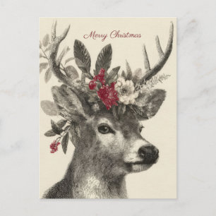 Festive and elegant Christmas Deer Greeting Postcard