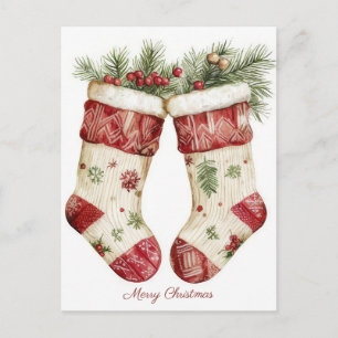 Festive and elegant Christmas Stocking Greeting Postcard