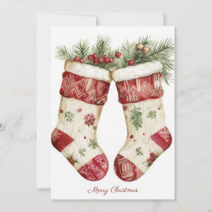 Festive and elegant Christmas Stockings Greeting Holiday Card