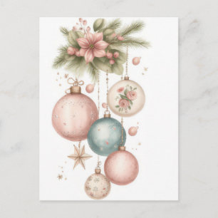 Festive and elegant Pastel Christmas Baubles Postcard