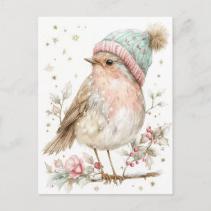 Festive and elegant Pastel Christmas Bird Postcard