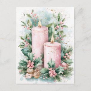 Festive and elegant Pastel Christmas Candles  Postcard