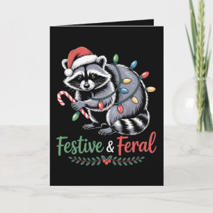 Festive And Feral Christmas Racoon Candy Cane Card