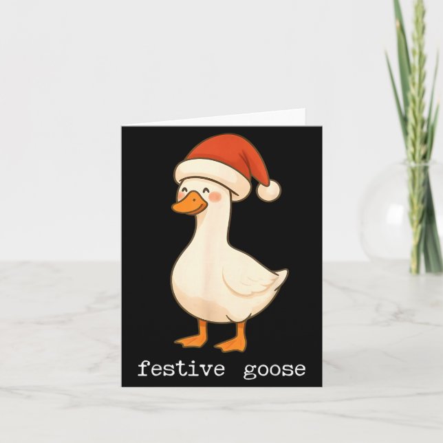 Festive And Mpy Goose Santa Hat Xmas Light Matchin Card (Front)