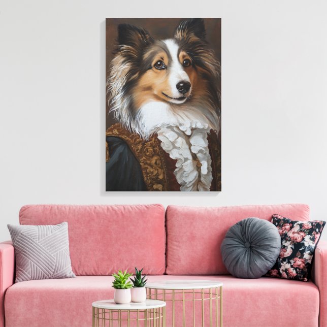 Festive and Regal Shetland Sheepdog | Sheltie Canvas Print (Insitu(LivingRoom))